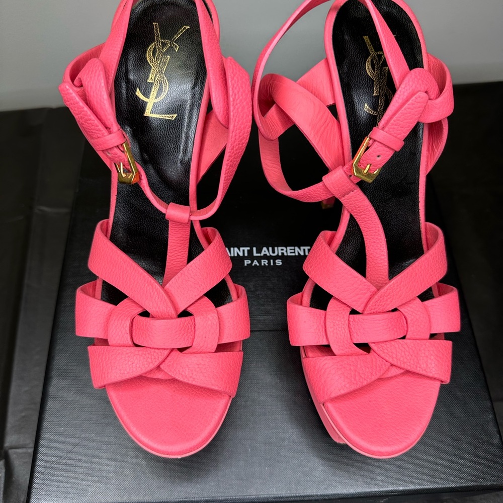 Saint Laurent Pink Knotted Leather Slingback Sandals